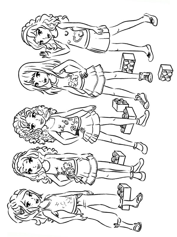 Andrea, Emma, Mia, Olivia og Stephanie Lego friends Fargeleggingsside