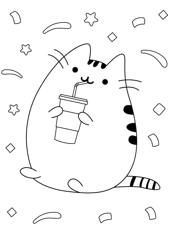 Pusheen drikker milkshake Fargeleggingsside