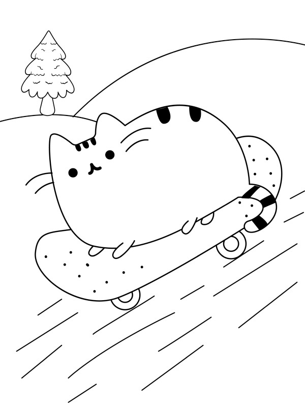 Pusheen på skateboard Fargeleggingsside